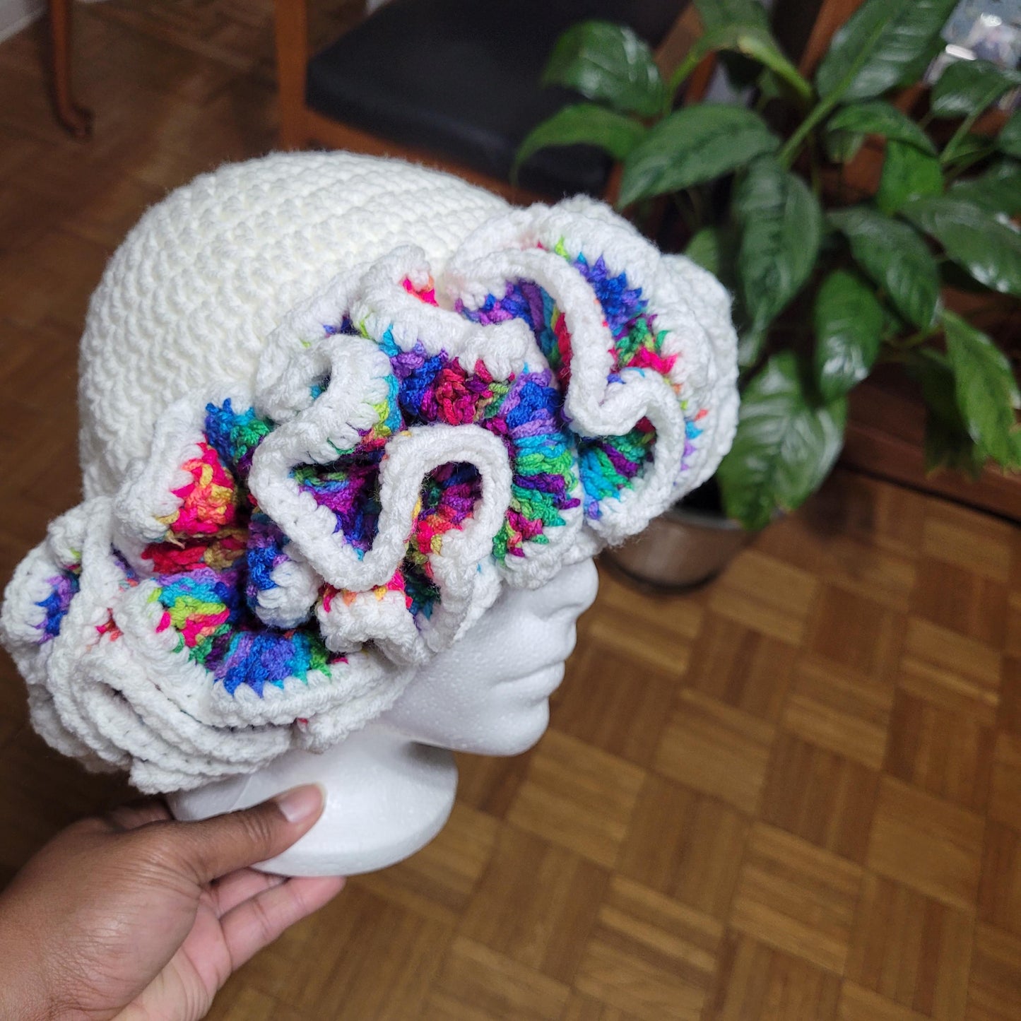 Rainbow Peekaboo Crochet Hat